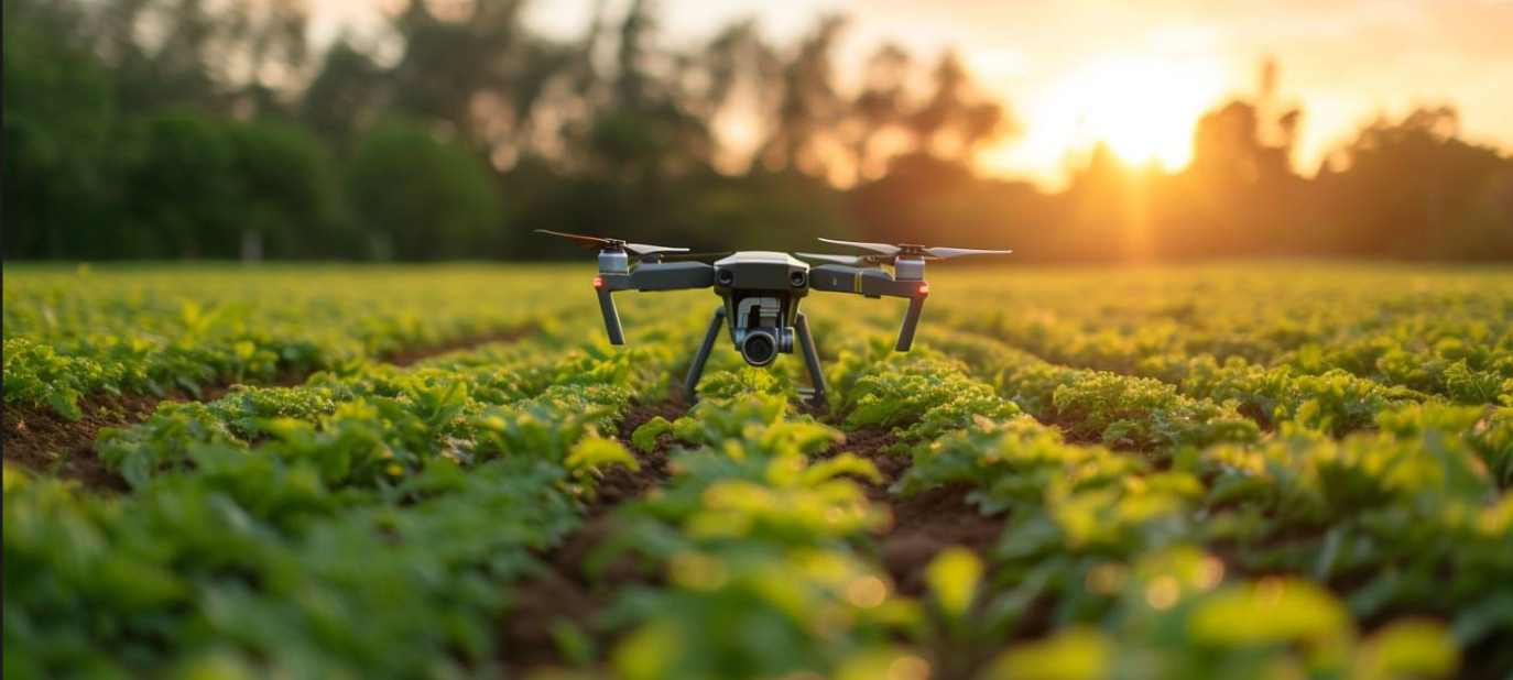 Environmental AI drone monitoring an agricultural field