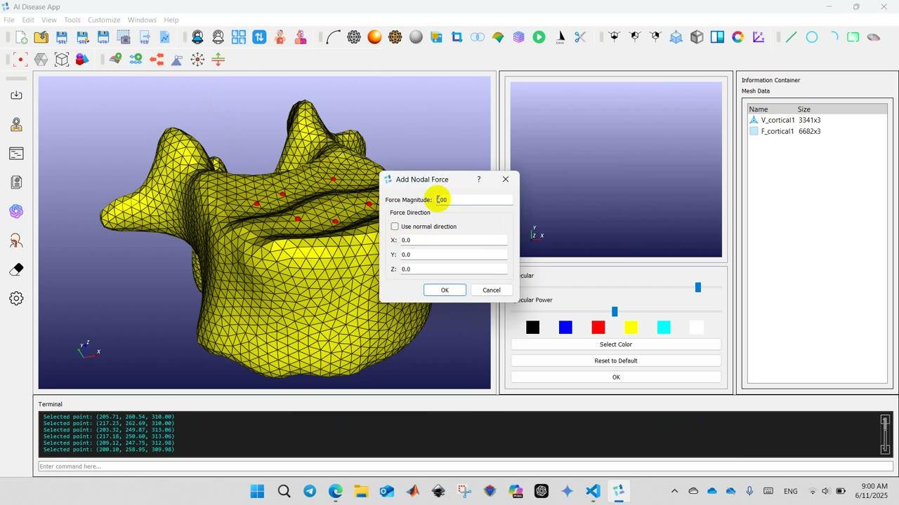 Advanced nodal load setup on a tetrahedral vertebral mesh